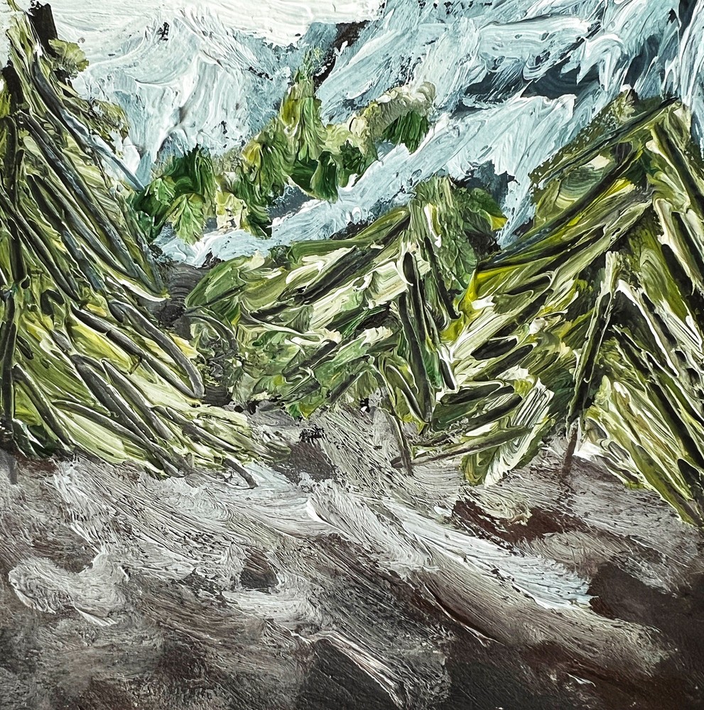 Moody Mountain Forest Winter Landscape Original Oil Painting From Ukraine