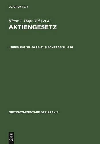 §§ 84-91; Nachtrag Zu § 93 (Hardback) Großkommentare Der Praxis