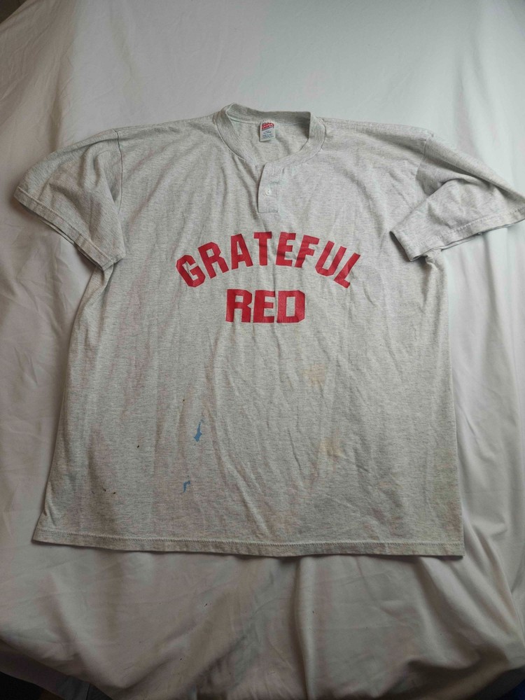 Vtg 90s Grateful Red T-Shirt Mens XL Gray Henley Soffe Sportswear Gorpcore USA