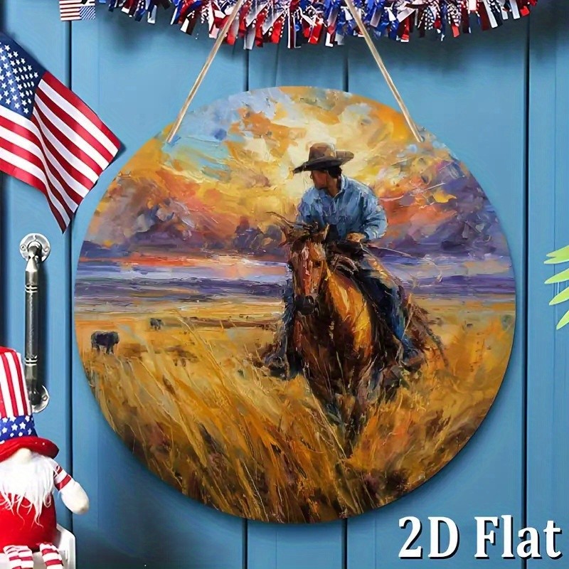 Western Cowboy Sunset Rider on Horseback Aluminum Wall Sign