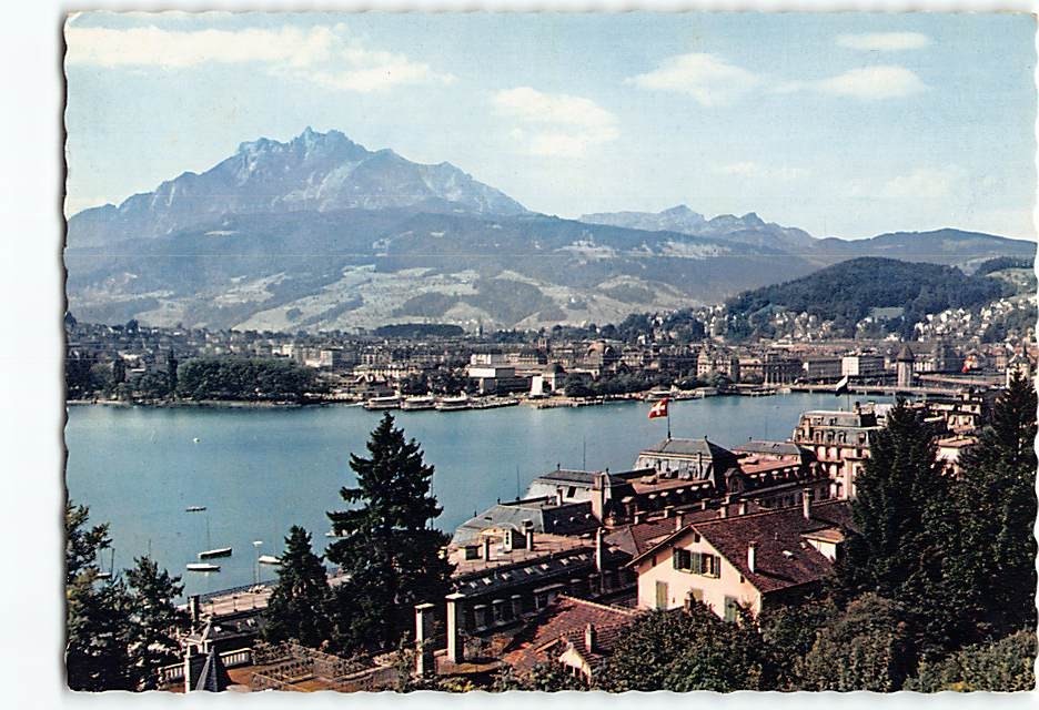 Postcard Mt. Pilatus & Scenic View of Lucerne Switzerland