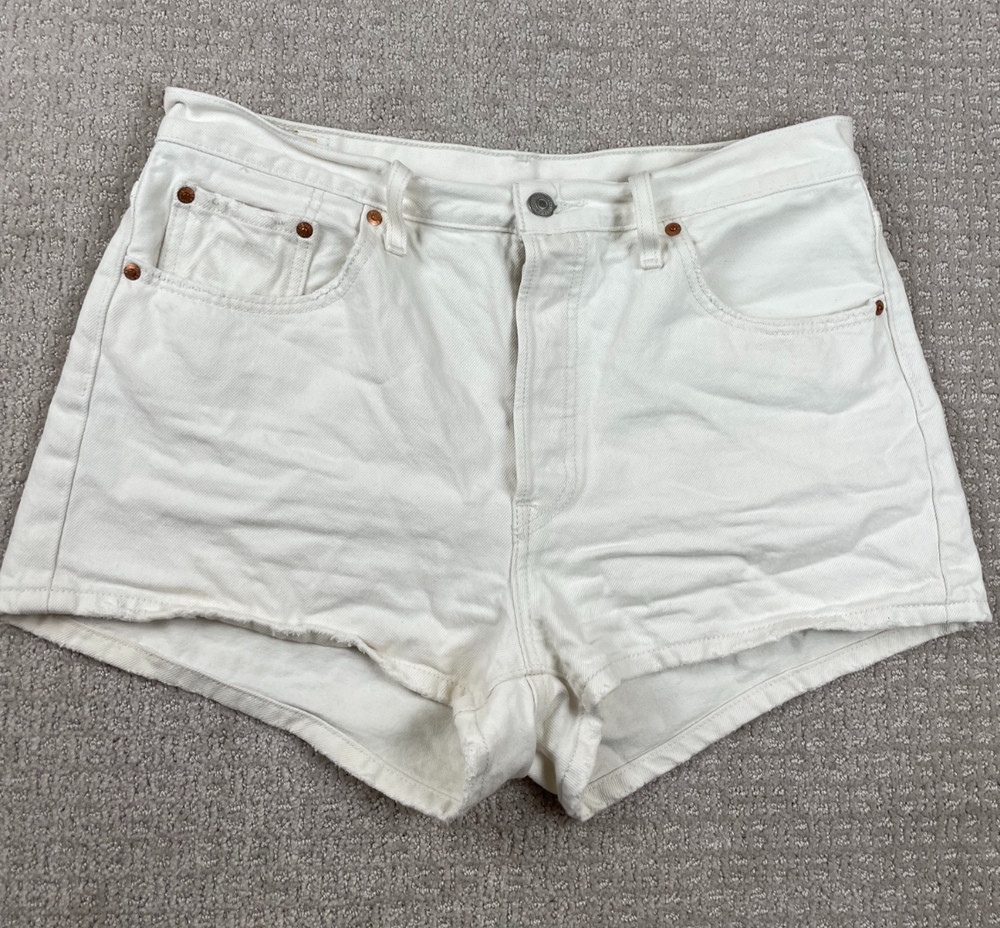 Levis 501 Shorts Womens Size 32 White Denim Button Fly Premium Big E VTG Style