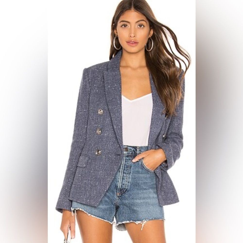 L’Agence Kenzie double breasted blazer jacket in blue melange XS US2