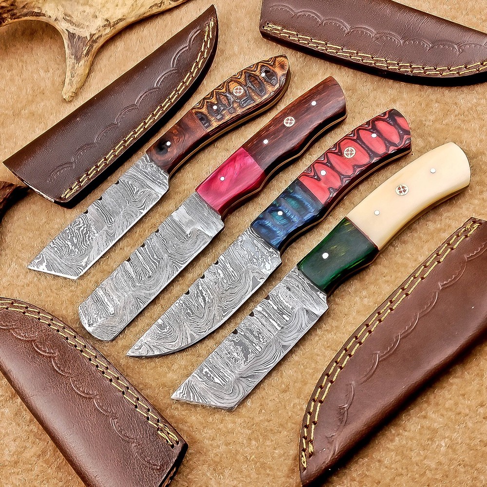 4 Pcs Damascus Blade Skinner Knives Set | 8