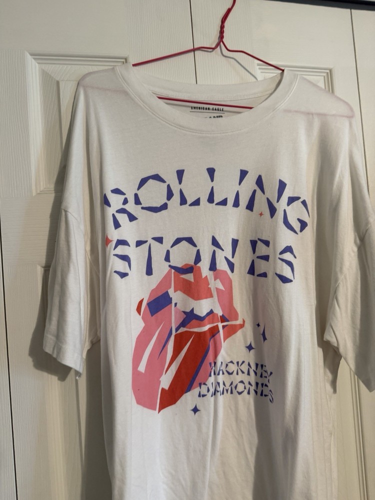 American Eagle AE Band Women’s Oversized Rolling Stones Graphic Tee White L/XL