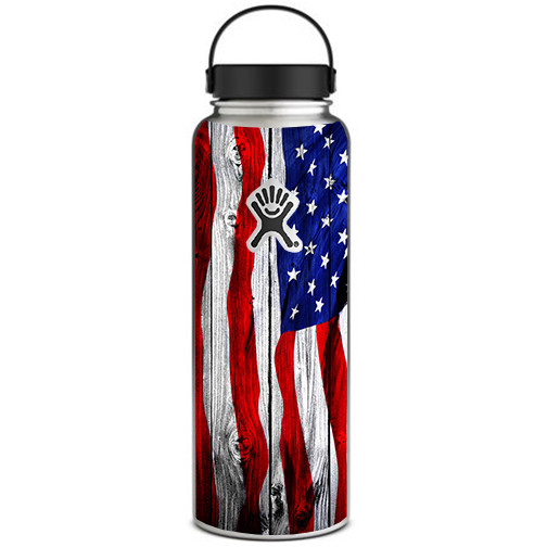 Skin Decal for Hydro Flask 40 oz Wide Mouth / American Flag on Wood