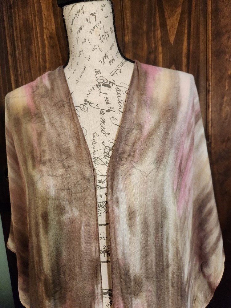 Riah Fashion Women Tie-dye Pink Brown Open Front Kimono Cardigan Sheer Material