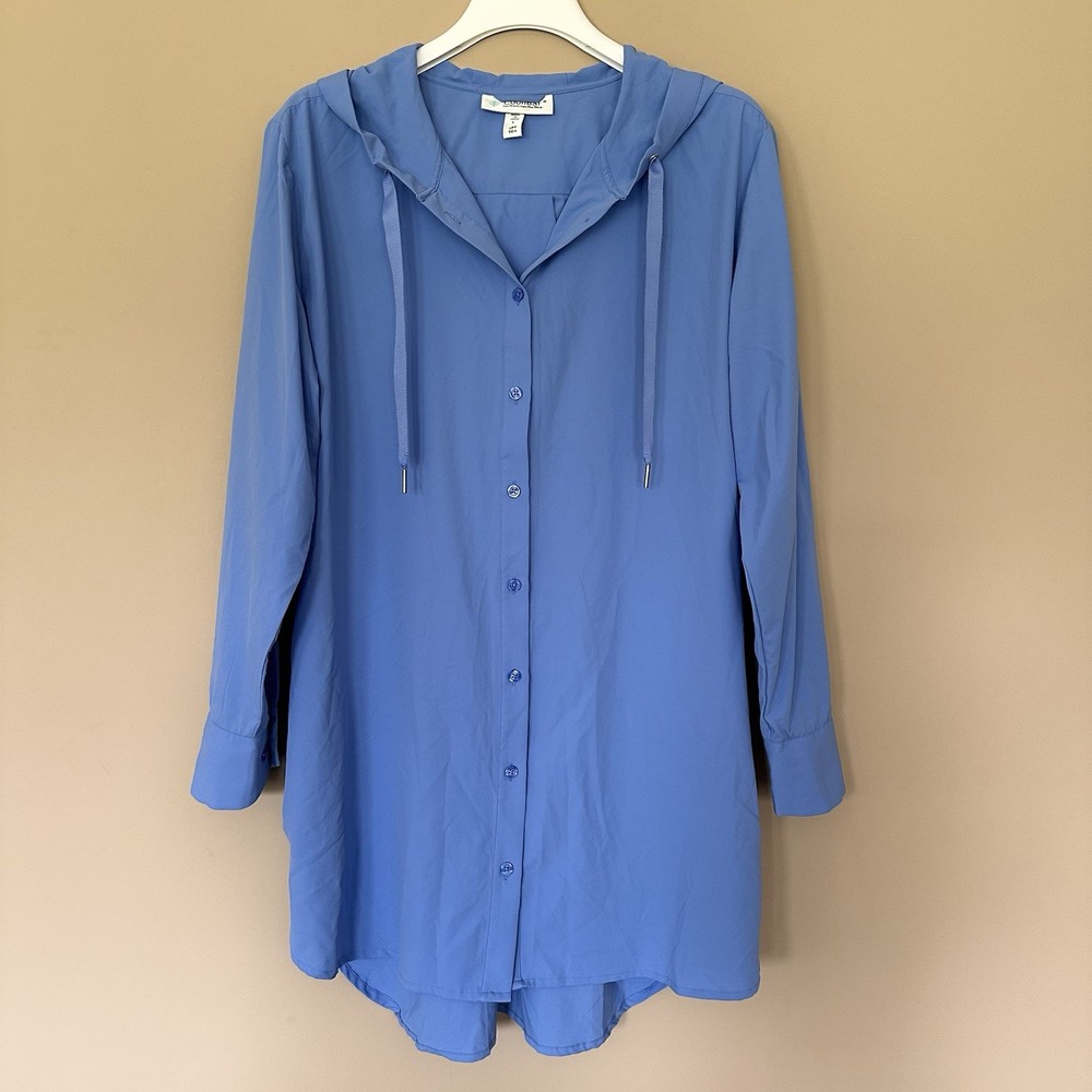 Coolibar Hoodie Women L Zip Pockets UPF 50+ Sun Protection Long Sleeve Beach Blu