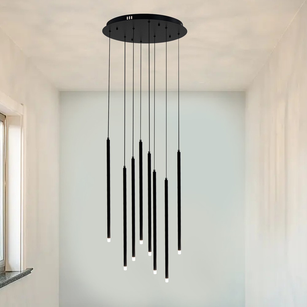 Modern 8-Light Black Iron Chandelier Ceiling Pendant Hanging Lamp