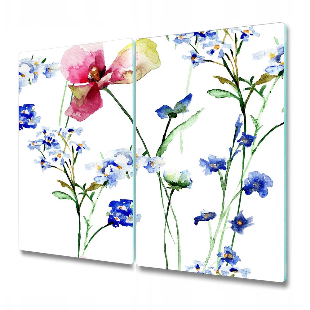 Glass Chopping Cutting Board Worktop Saver Wild flowers blue and pink 2x30x52
