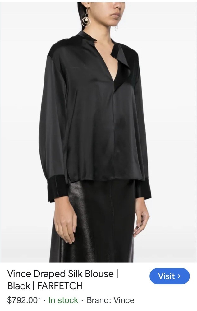 Vince. 100% Silk Steel Blue Sz M Blouse