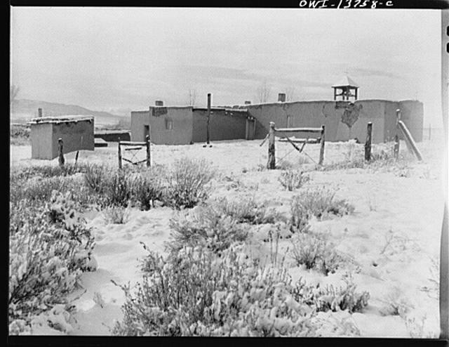 Photo:Taos New Mexico 1900s Church of the Penitente Adobe Building Snow