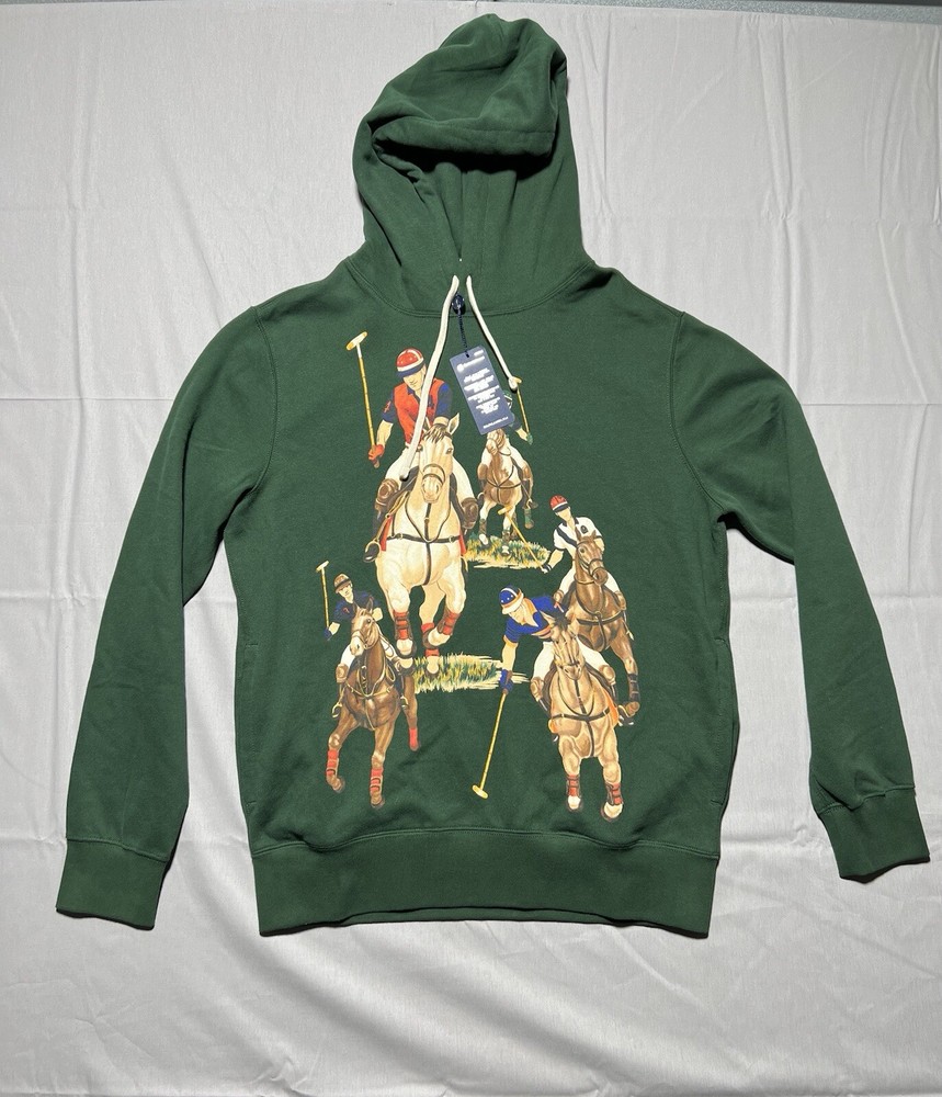 Polo Ralph Lauren Equestrian Hoodie Five Horsemen Drawstring Men's M Pine Green