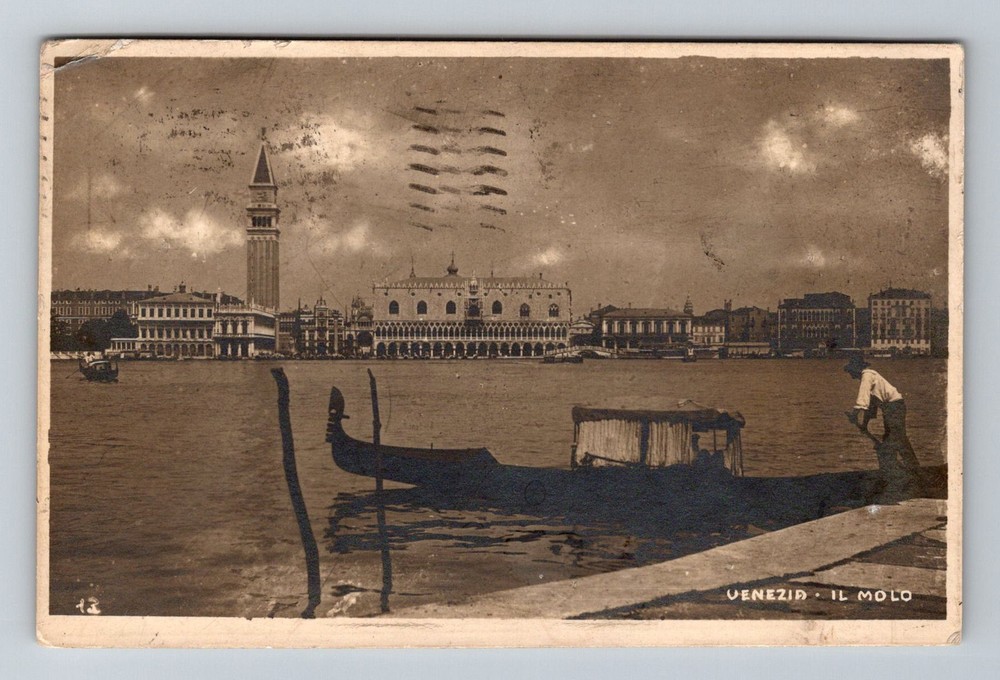 Italy- Venice Waterfront City View Gondola Old Postal PC Vintage c1925 Postcard
