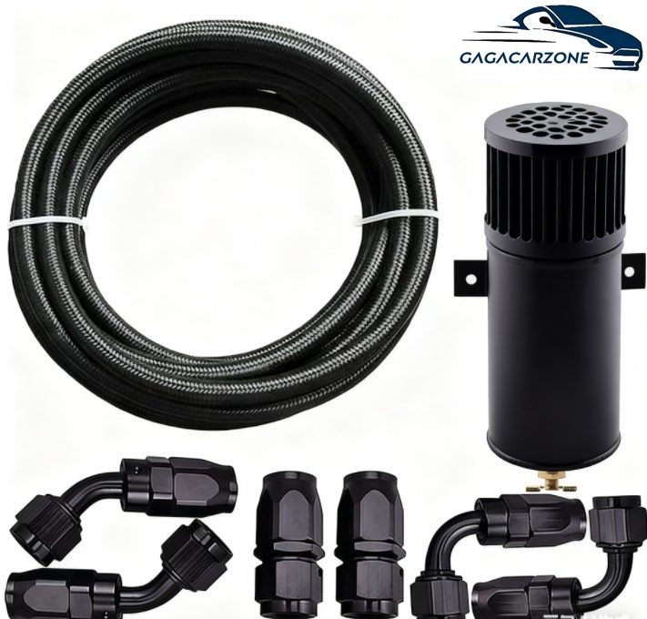 Oil Catch Can Reservoir Tank 10AN 2 Port Dual Breather Filter Baffled+ 10FT Hose