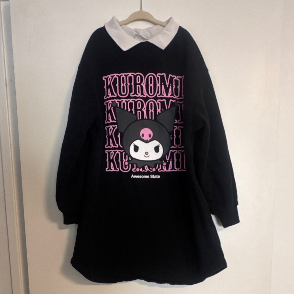 Zara Girls Kuromi Sanrio Sweater Dress Size 10 Black/White Long Sleeve Collared