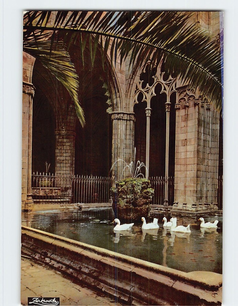 Postcard Cloister and Ducks Cathedral Barcelona Spain