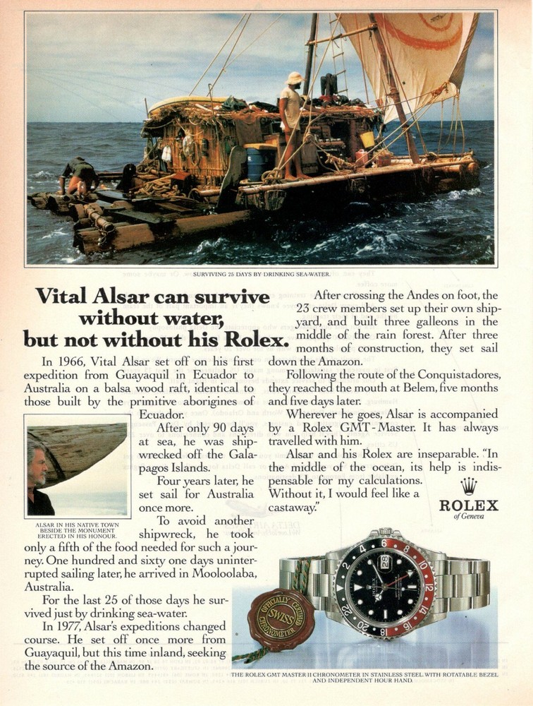 Rolex Watch GMT-Master II Chronometer Vital Alsar 1990 Vintage Advertisement
