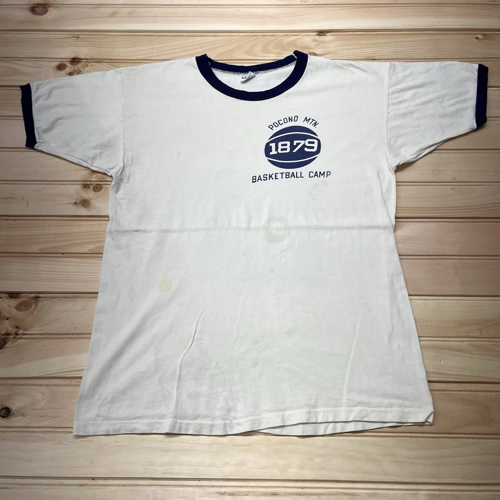 Vintage 70s Champion - Pocono Mountain Basketball Camp 1879 Ringer Shirt Size L