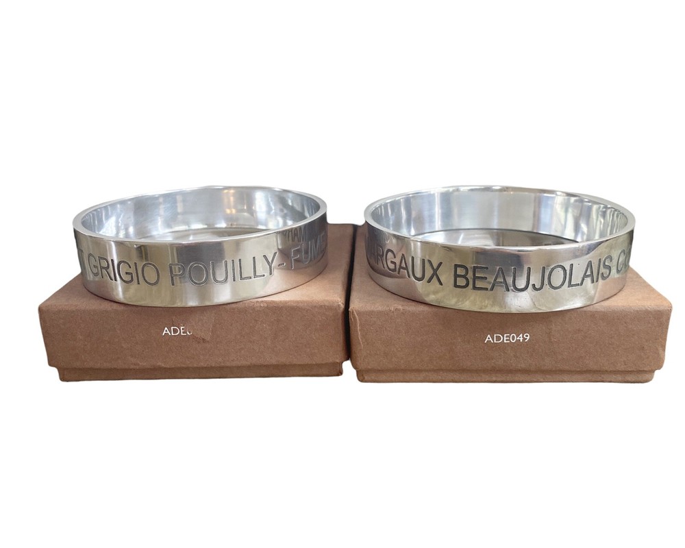 Set of 2 Bombay London Wine Coasters Etched Aluminum Boxed Red White Wine