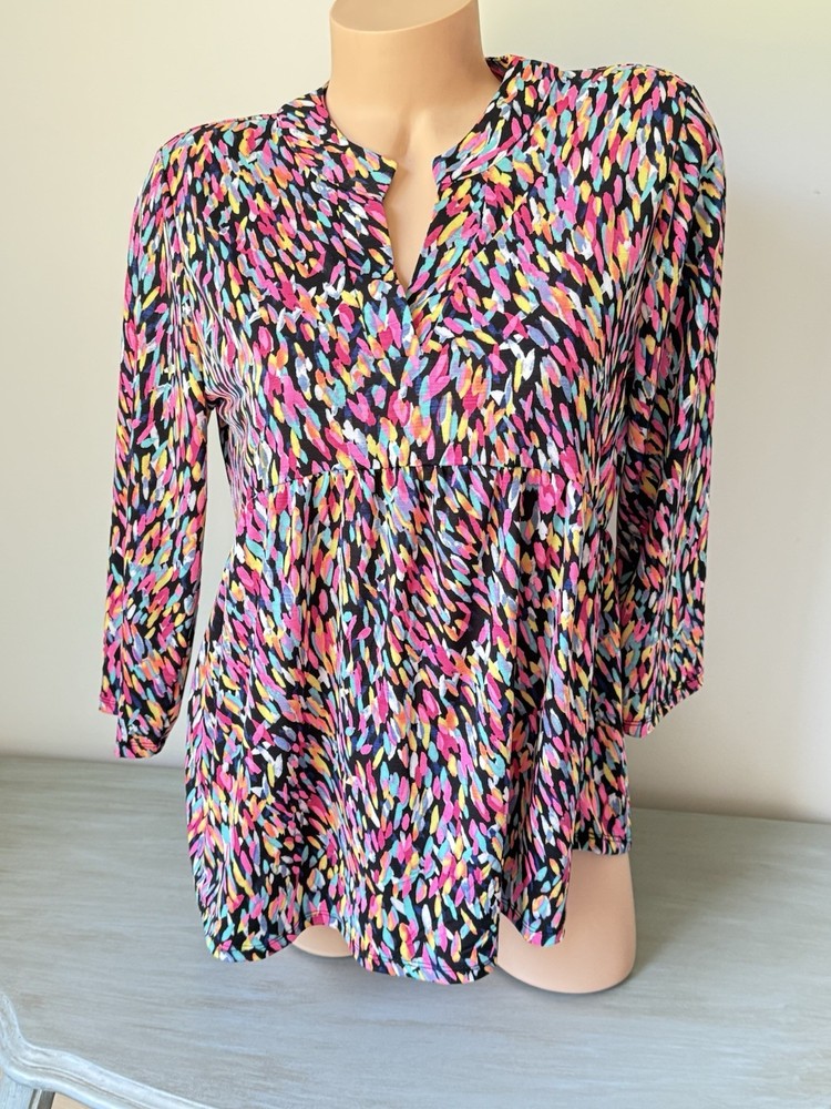Retro Art Print Lizzy Top Womens M Tunic Blouse Easy Empire Fit