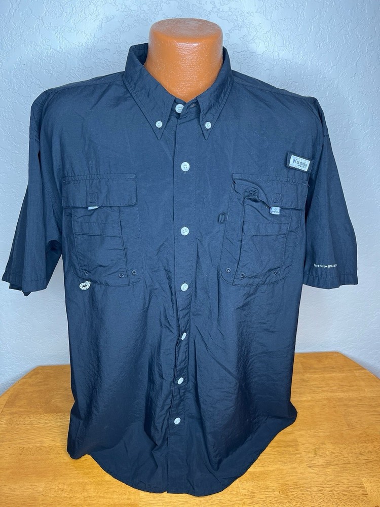 Men's Columbia PFG Fishing S/S Button Down Shirt 2XL XXL - Black - Polyester