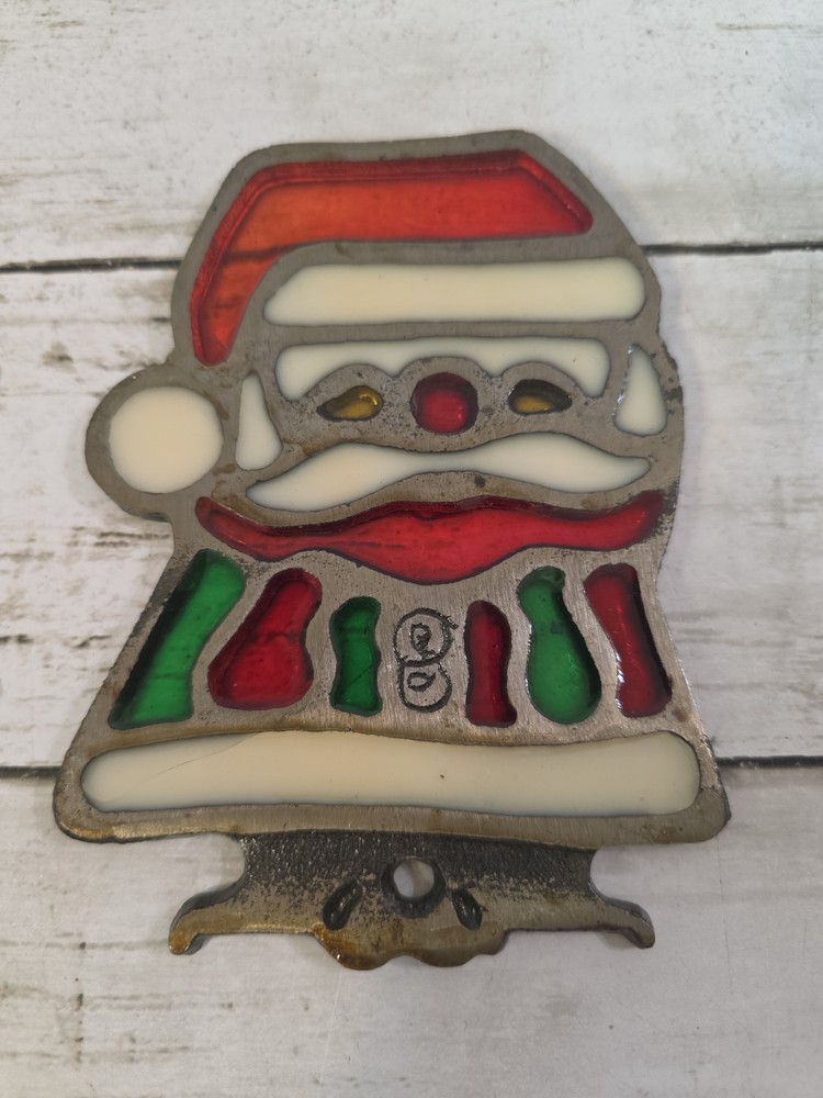 VTG Stained Glass Santa Claus Votive Candle Holder Only Cast Iron Christmas