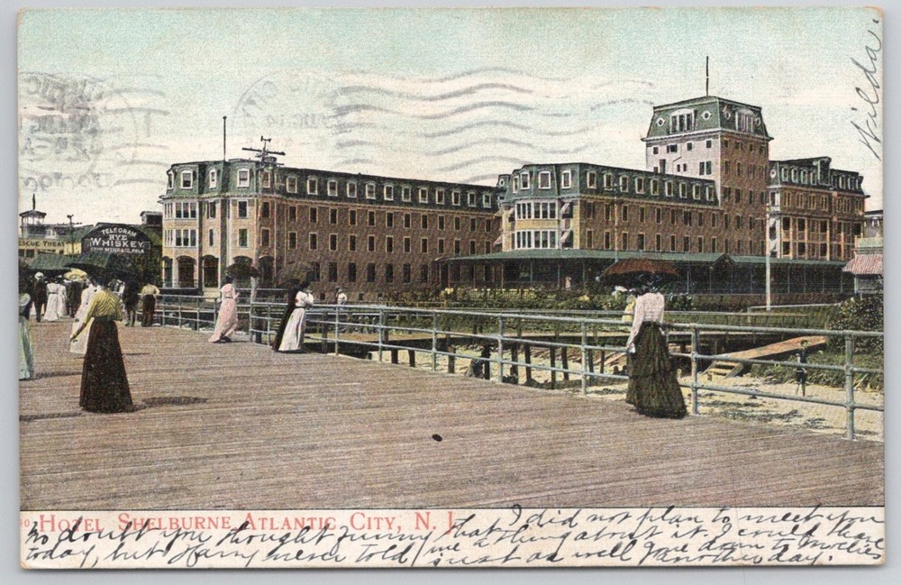 1907 Atlantic City NJ Hotel Shelburne Boardwalk Posted Postcard