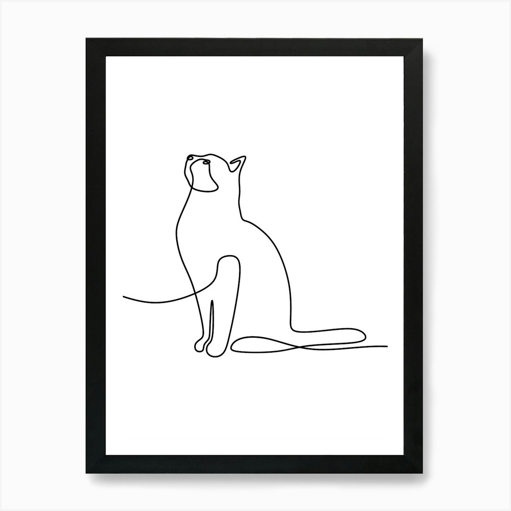 Continuous Line Cat Art Framed Canvas Print Wall Decor  