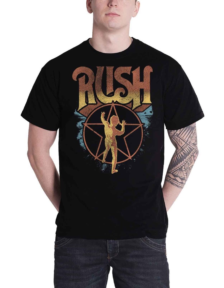 Rush 2112 Starman Gold Band Logo Official Men's Black T-Shirt Retro Rock Band Merch Vintage Graphic Tee