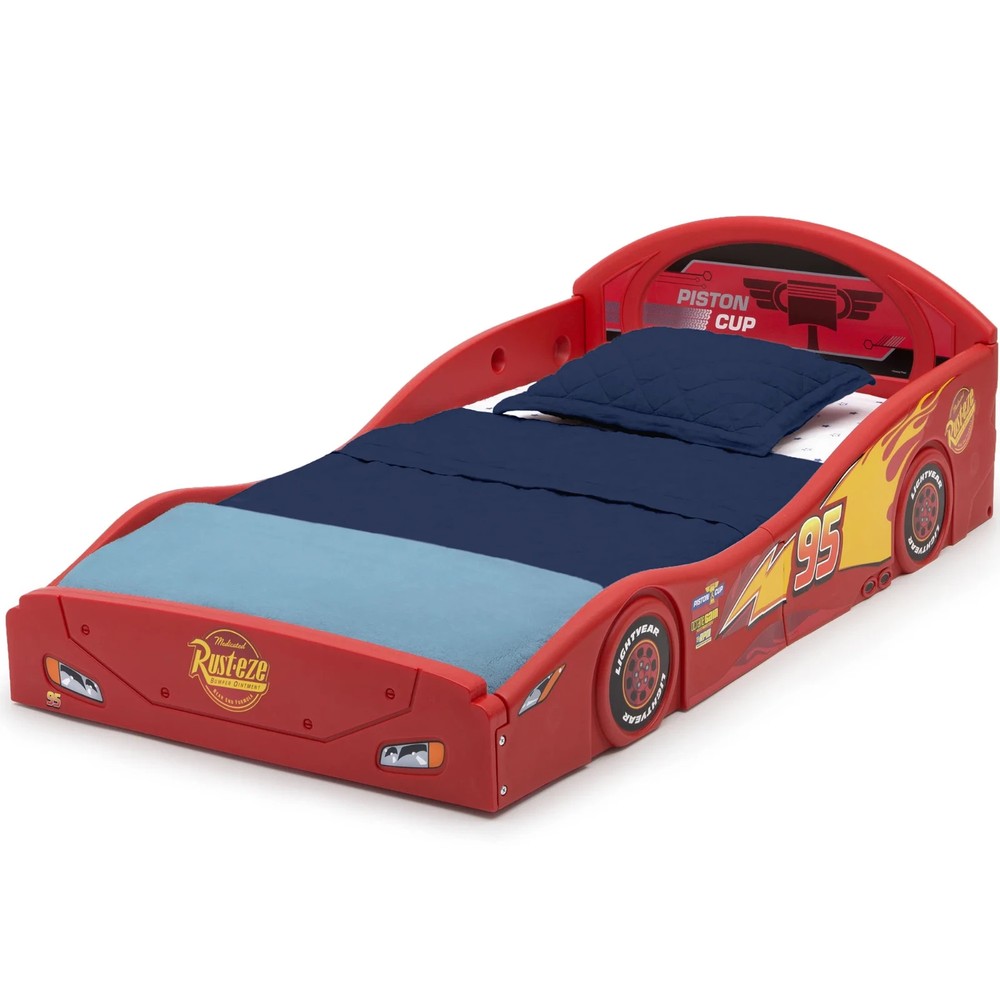 Lightning McQueen Race Car Toddler Bed for Boys - Disney Pixar Cars Themed Plastic Kids Bed