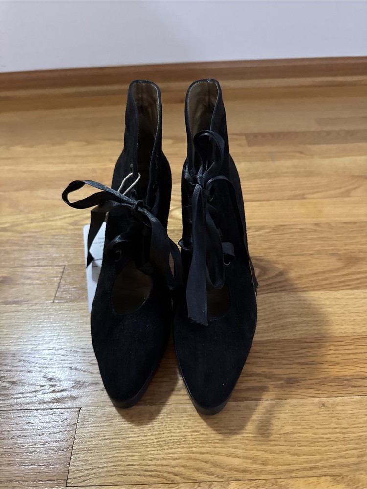 YSL Black Suede Ankle Boots with Heel