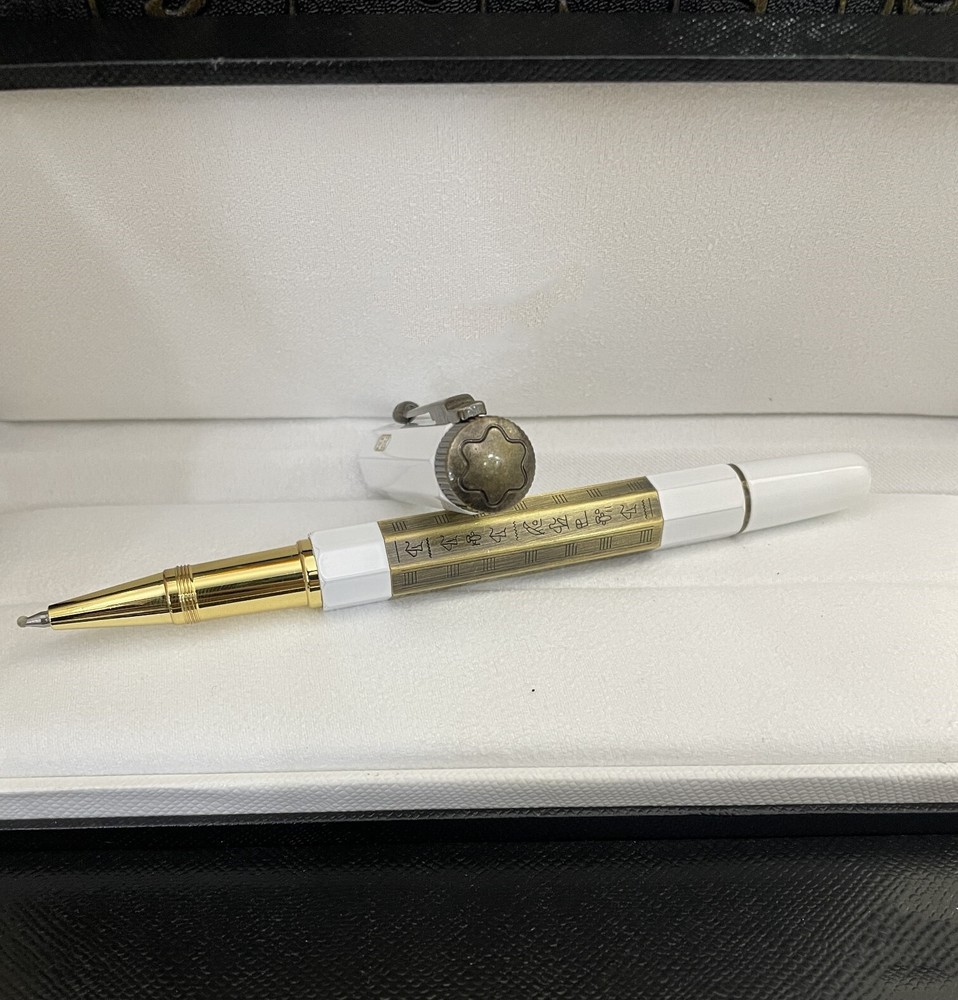 Deluxe Egypt-Two-Tones Series White - Gold Color 0.7mm Rollerball Pen No Box