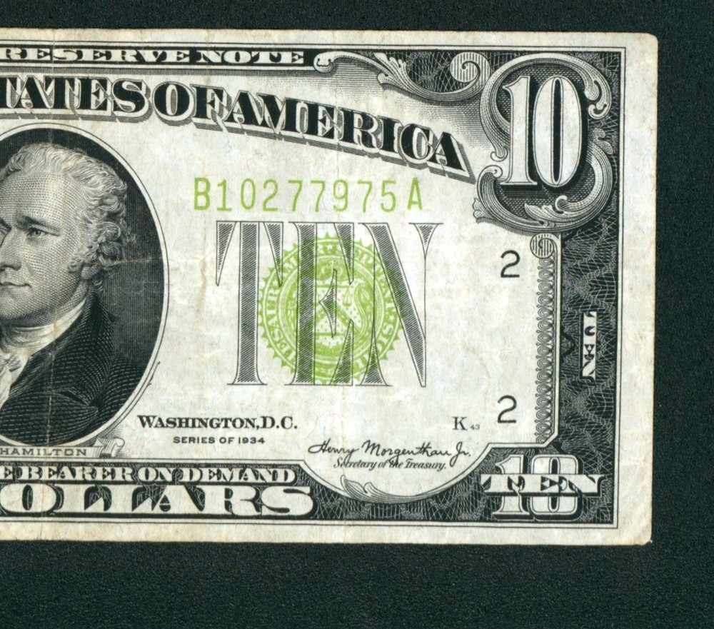 $10 1934 LGS LIME ((LIGHT GREEN SEAL)) Federal Reserve Note ** CURRENCY