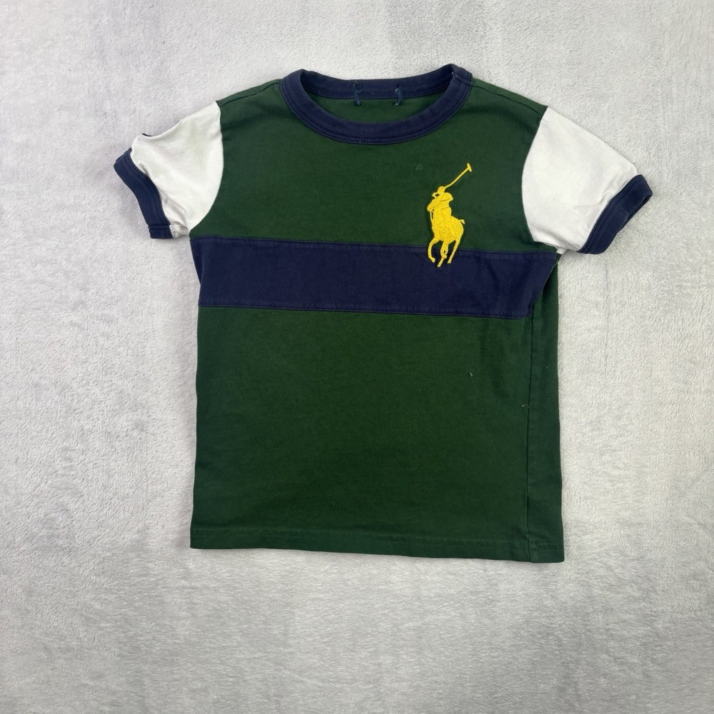 Polo Ralph Lauren Big Pony Short Sleeve Ringer Green Shirt Boys Size 3T