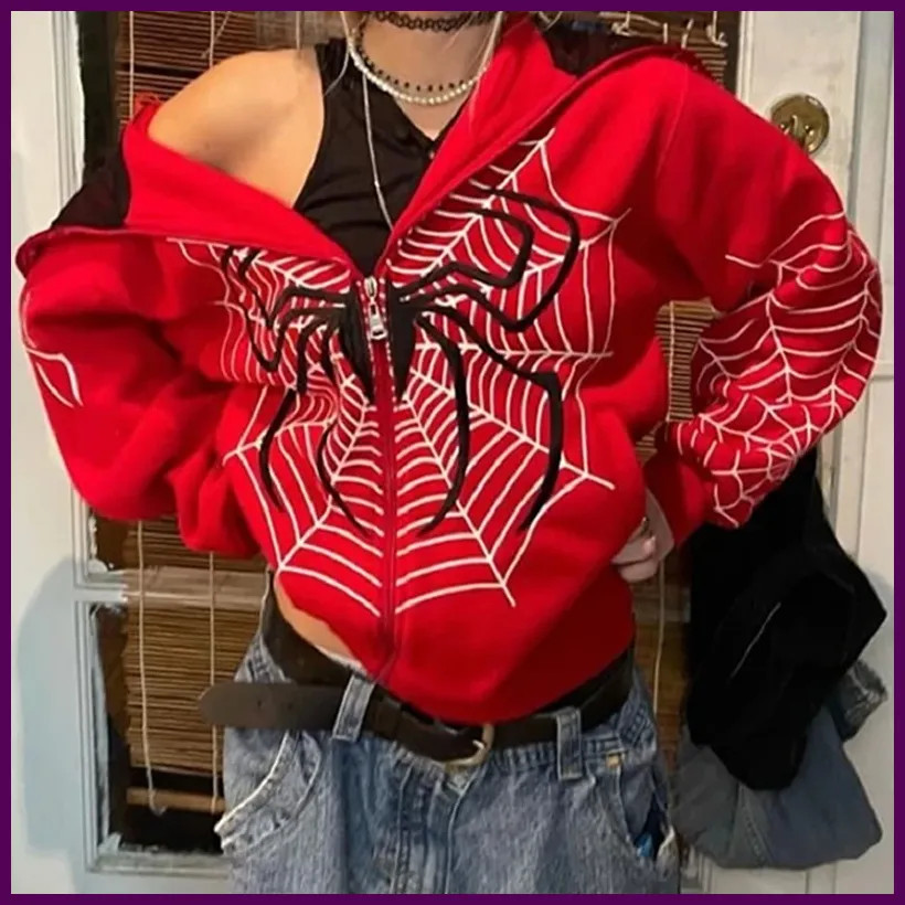 Y2k Rhinestone Skeleton Hoodies Women Gothic Black Zip Up Oversized Sweatshirts