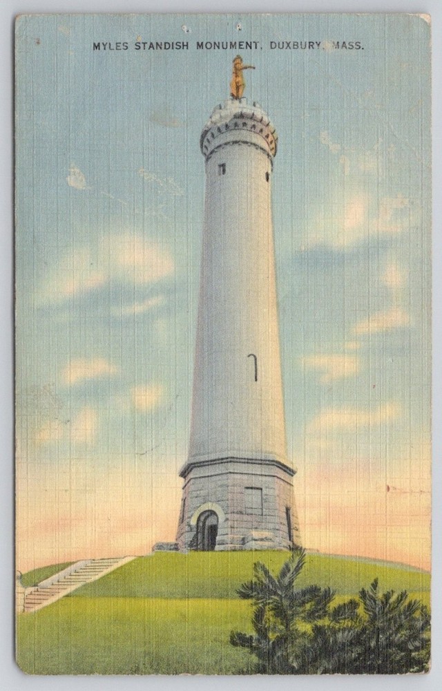 Myles Standish Monument Duxbury MA Linen Postcard Tichnor Bros.