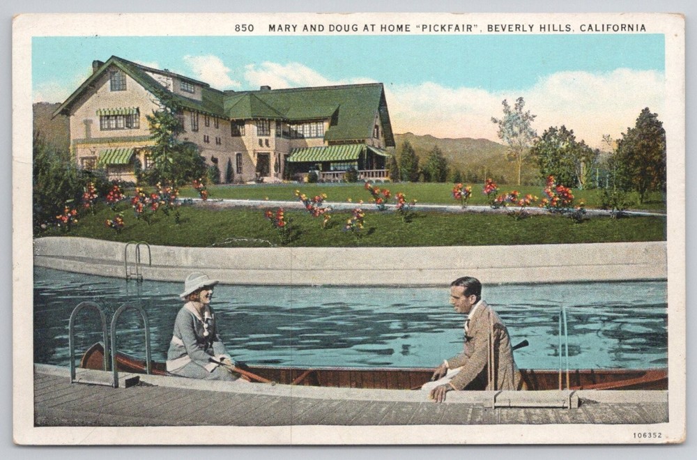 Mary Pickford & Douglas Fairbanks Pickfair Home Beverly Hills 1930 Postcard