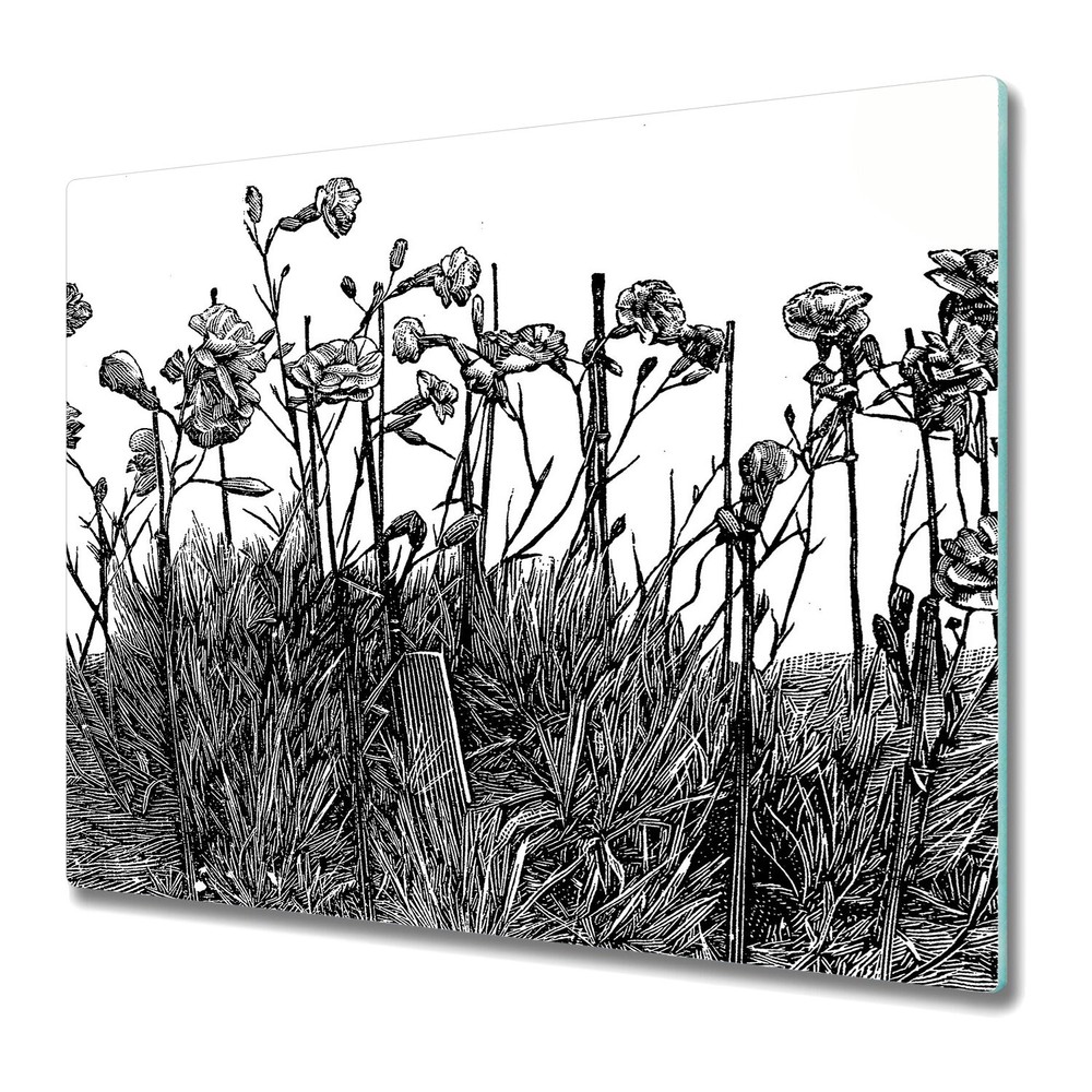 Glass Cutting Board Vintage Engraving A Bunch Of Dianthus Flowering Plant 60x52