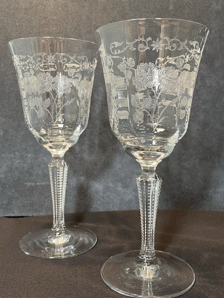 FREE SHIPPING Vintage 2 Fostoria Midnight Rose Crystal Water Wine Glasses #316