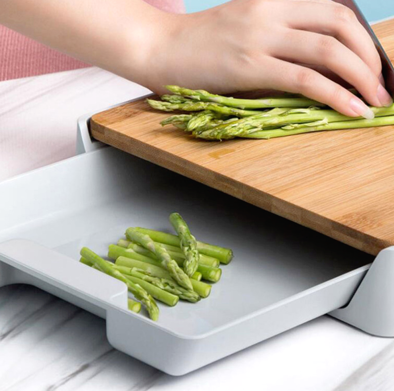 Bamboo Drawer Storage Chopping Board with Detachable Tray XL