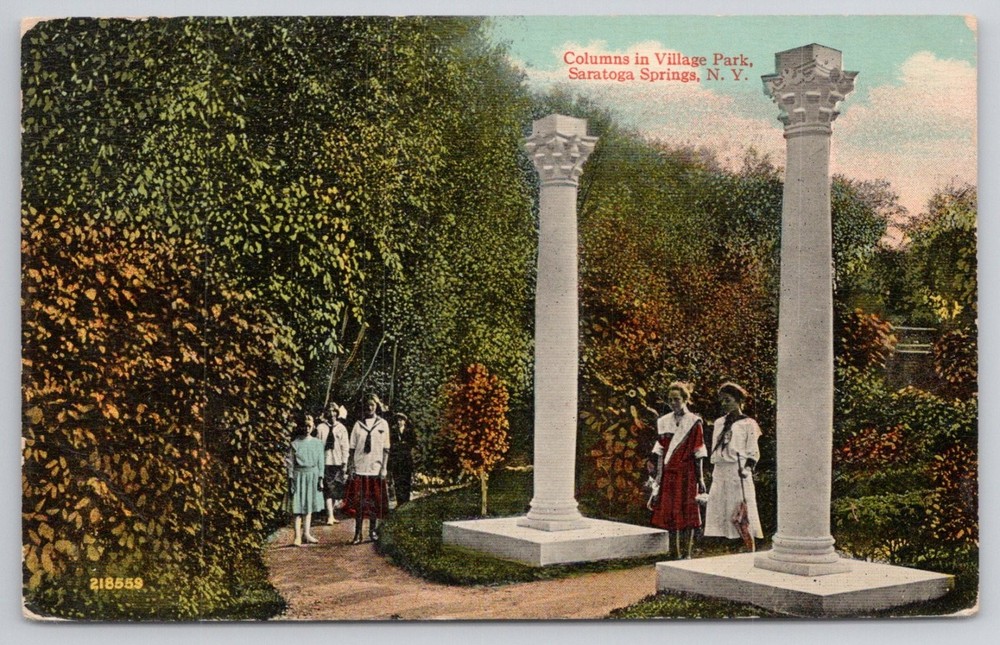 Columns in Village Park, Saratoga Springs NY Vintage Postcard 1910s