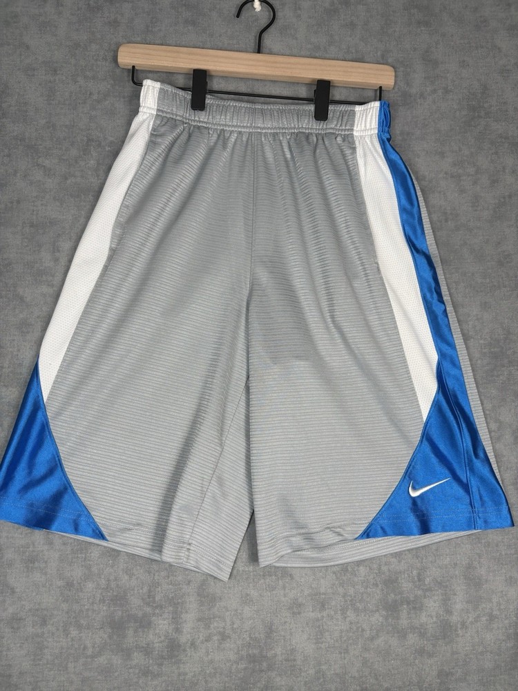 Nike Basketball Shorts Men’s Large Gray Blue Dri-Fit Drawstring Pockets EUC