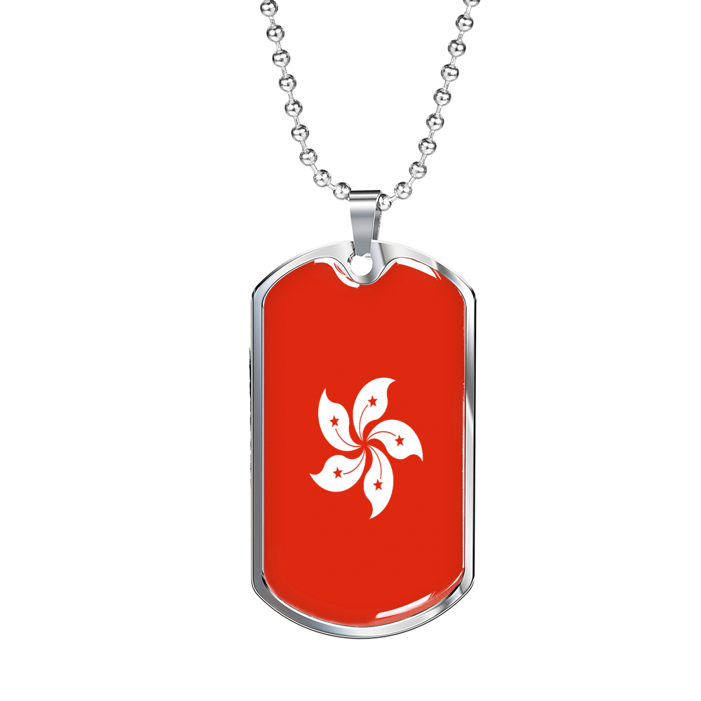Hongkong Flag Necklace Stainless Steel or 18k Gold Dog Tag 24
