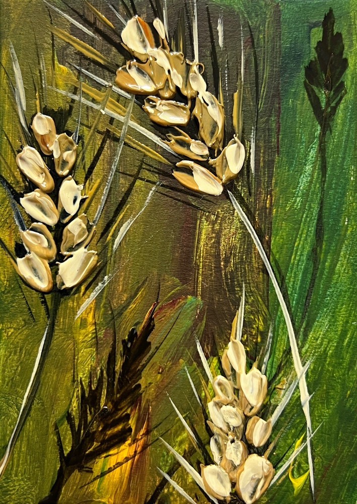 Wheat Painting Wheat Stalks Original Oil Art Farming Agriculture Miniature Art