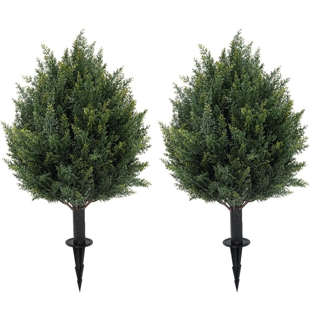 16'' Artificial Cedar Topiary Ball Trees with Ground Spike, UV Resistant...