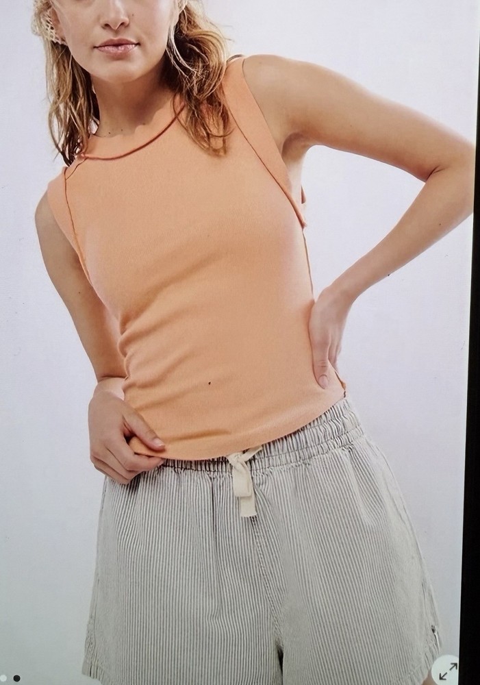 We The Free Peach Ribbed Sleeveless Tank Top Raw Edge Women's Size Large