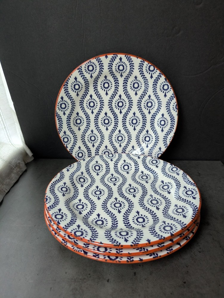 Set Of 4 Baum Brothers Tangier Navy Orange Dessert Salad Plates 8