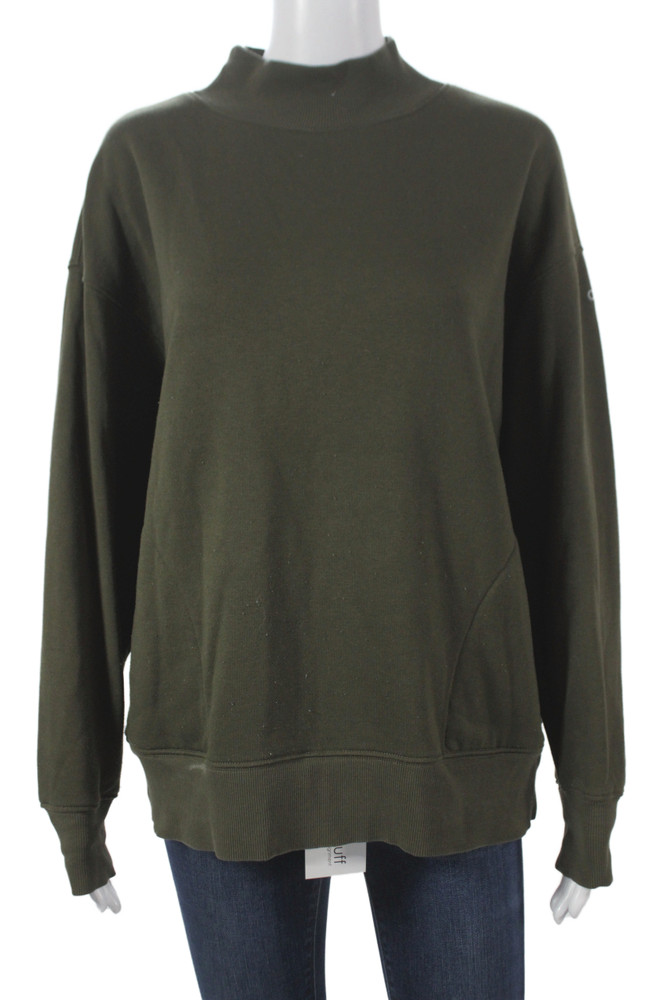 Alo Unisex Pullover Sweatshirt Army Green Mock Neck Long Sleeve Size SFree Shipping in US $100+ Orders | $6.95 Orders Below