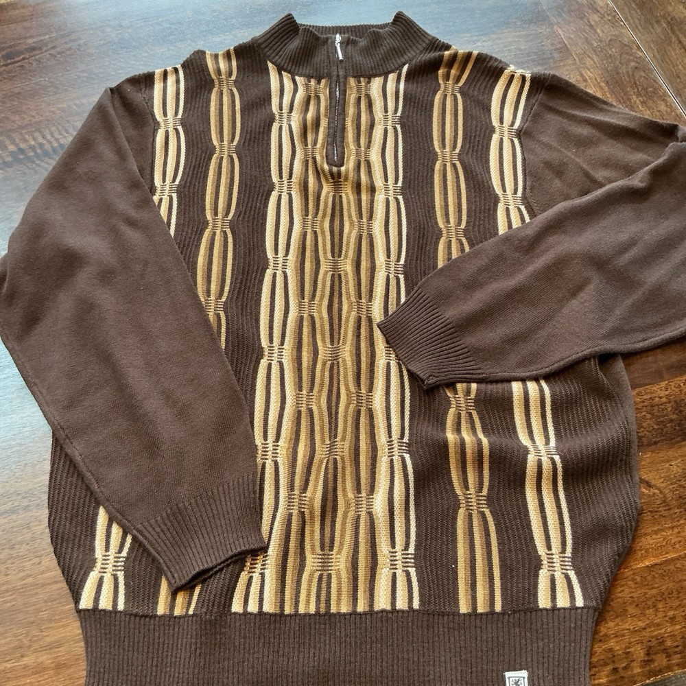 Stacy Adams Brown Silk Blend Quarter Zip Sweater Men’s Large Textured Knit